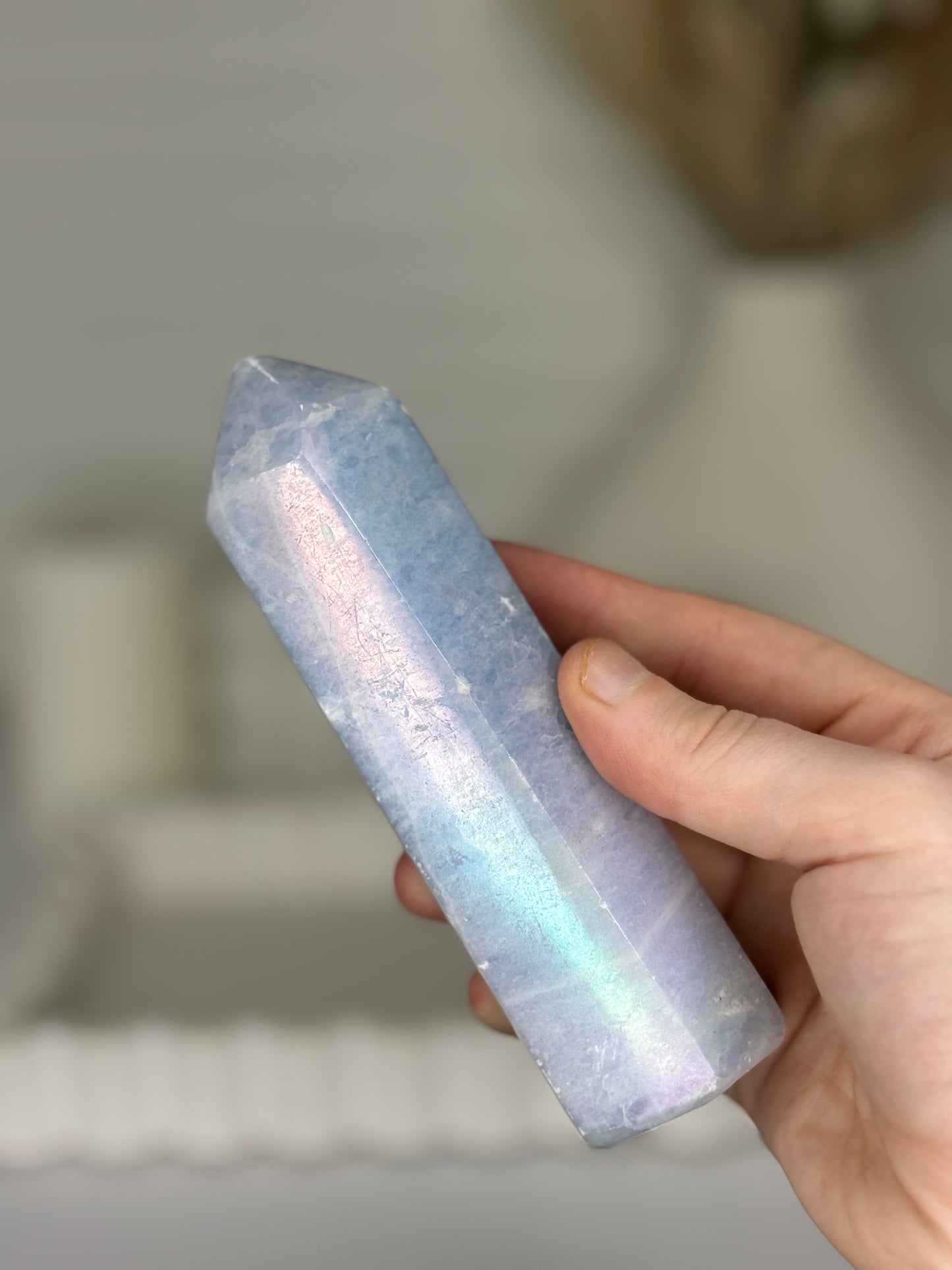 Blue Celestite Aura Coated Tower